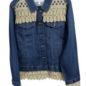Upcycled Jean Jacket Gold lace trim